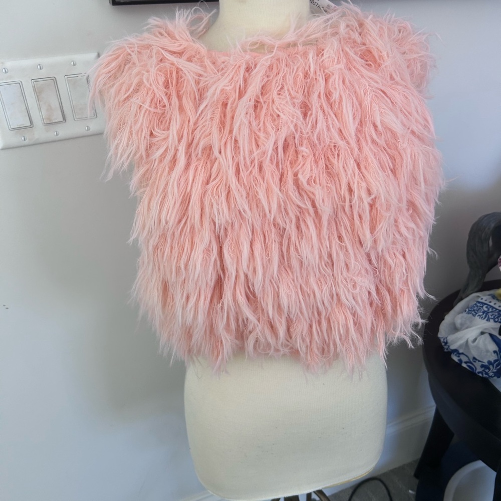 Pink Faux Fur sleeveless top